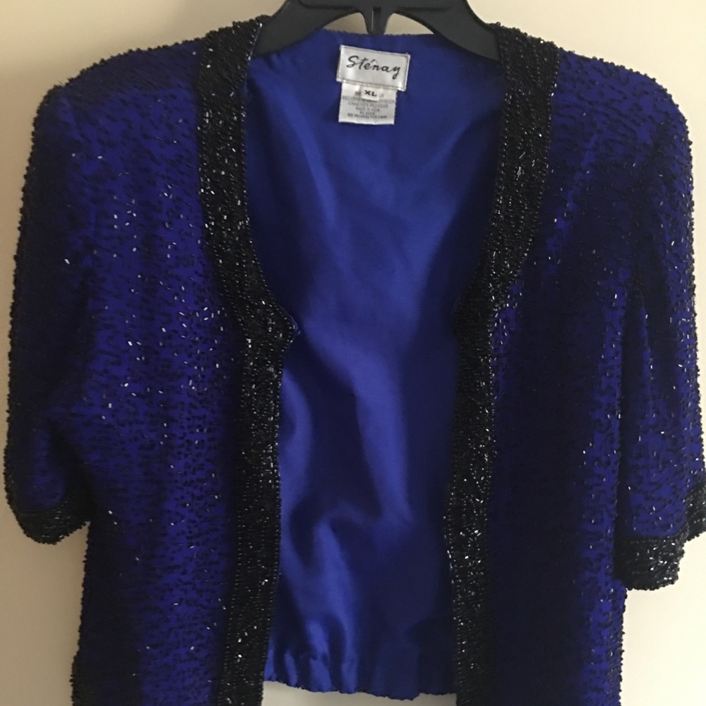 Royal Blue Top With Black Beads